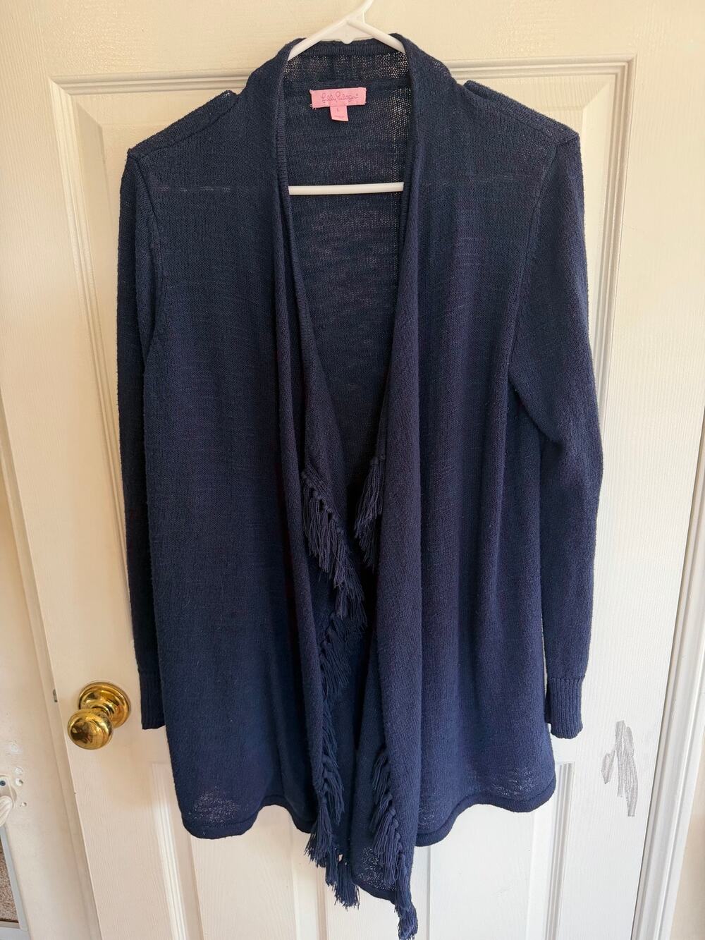Lilly Pulitzer Navy Fringe Open Cardigan Size L